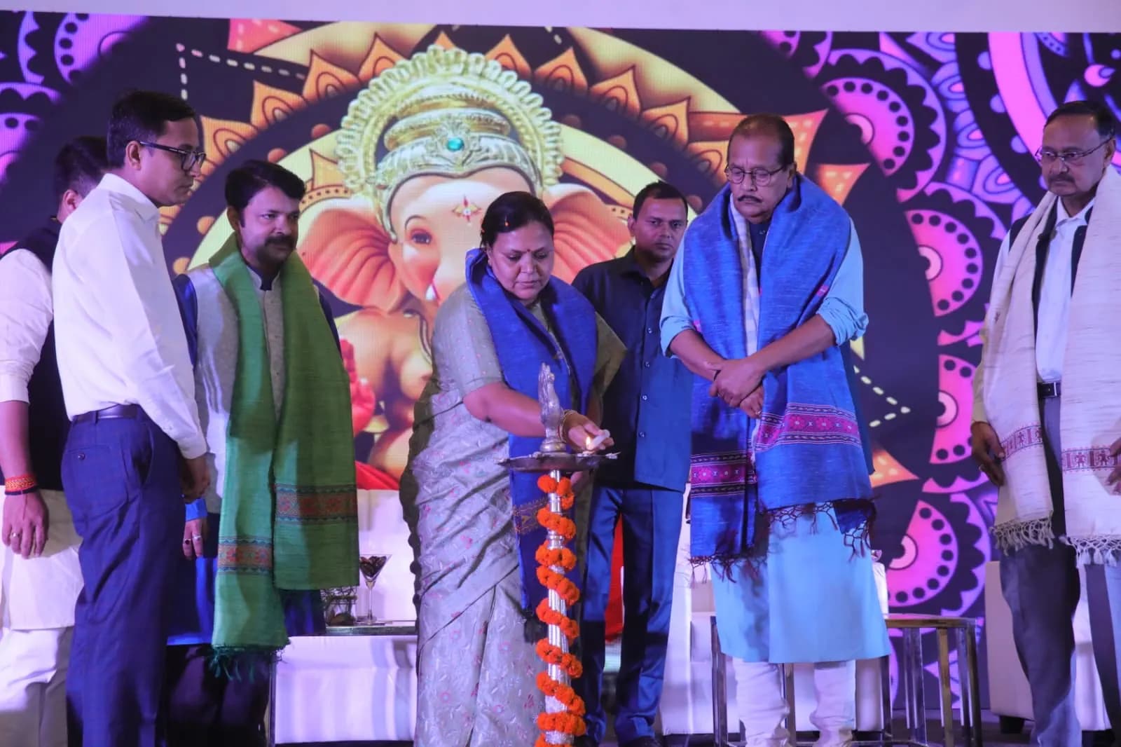 Dignitaries light the ceremonial lamp in Ranchi